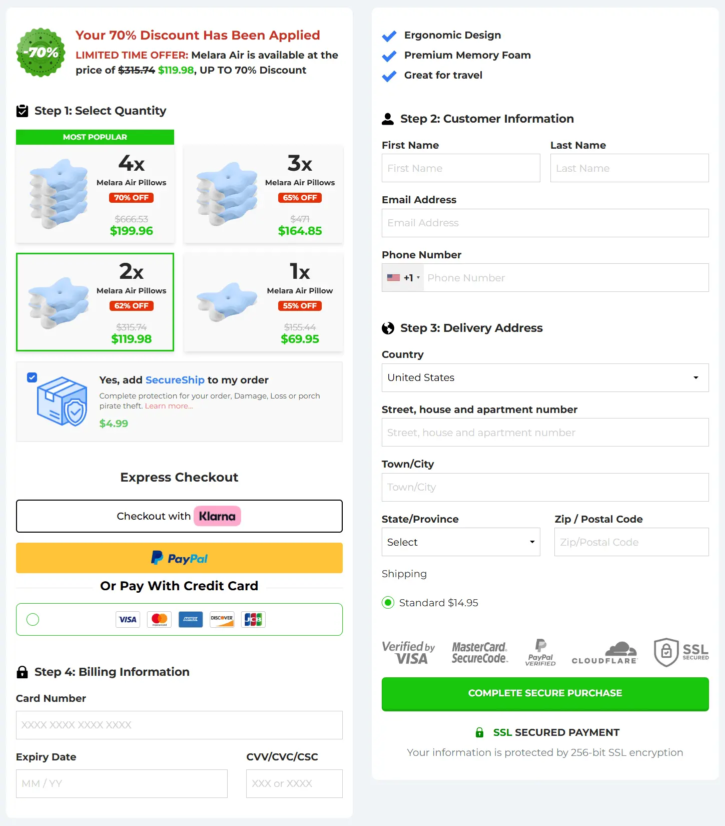 melara pillow secure checkout page